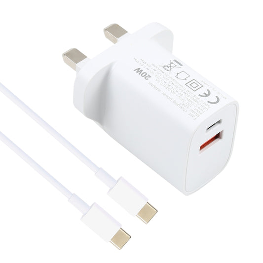 E087 20W USB-C / Type-C + USB Ports Charger with 100W Type-C to Type-C Fast Charging Cable 1m, UK Plug by buy2fix