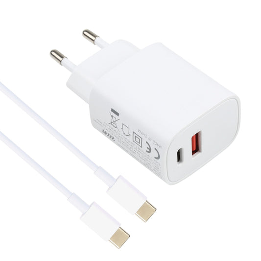 T087 20W USB-C / Type-C + USB Ports Charger with 100W Type-C to Type-C Fast Charging Cable 2m, EU Plug by buy2fix