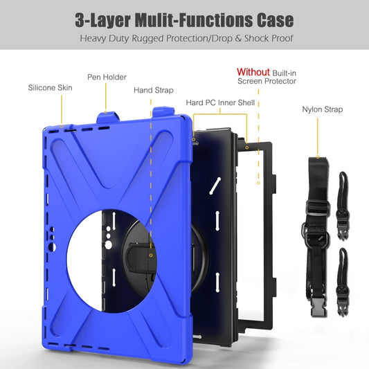 For Microsoft Surface Pro 4 / 5 / 6 / 7 / 7+ Shockproof Colorful Silicone + PC Protective Case with Holder & Hand Strap & Pen Slot(Blue) by buy2fix