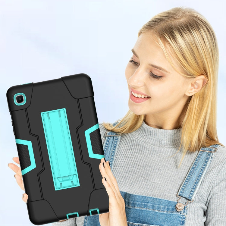 For Samsung Galaxy Tab A7 Lite T225 Contrast Color Robot Shockproof Silicone + PC Protective Case with Holder(Black + Mint Green) by buy2fix