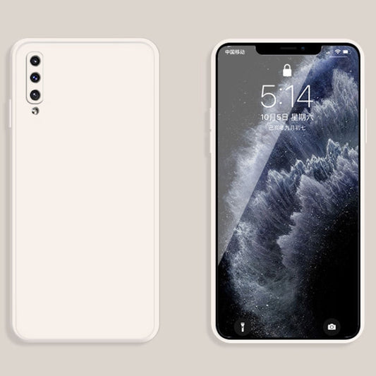 For Samsung Galaxy A50 Solid Color Imitation Liquid Silicone Straight Edge Dropproof Full Coverage Protective Case(White) by buy2fix