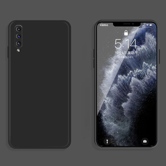 For Samsung Galaxy A50 Solid Color Imitation Liquid Silicone Straight Edge Dropproof Full Coverage Protective Case(Black) by buy2fix