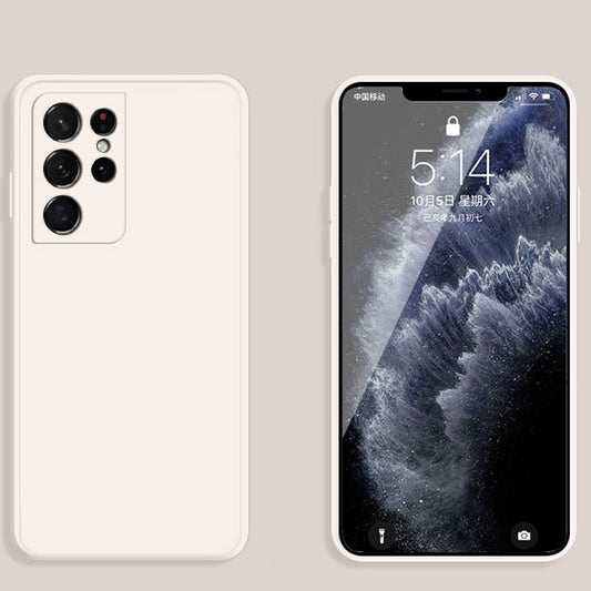 For Samsung Galaxy S21 Ultra 5G Solid Color Imitation Liquid Silicone Straight Edge Dropproof Full Coverage Protective Case(White) by buy2fix