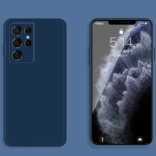 For Samsung Galaxy S21 Ultra 5G Solid Color Imitation Liquid Silicone Straight Edge Dropproof Full Coverage Protective Case(Blue) by buy2fix