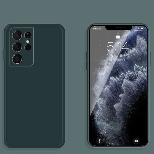 For Samsung Galaxy S21 Ultra 5G Solid Color Imitation Liquid Silicone Straight Edge Dropproof Full Coverage Protective Case(Dark Green) by buy2fix