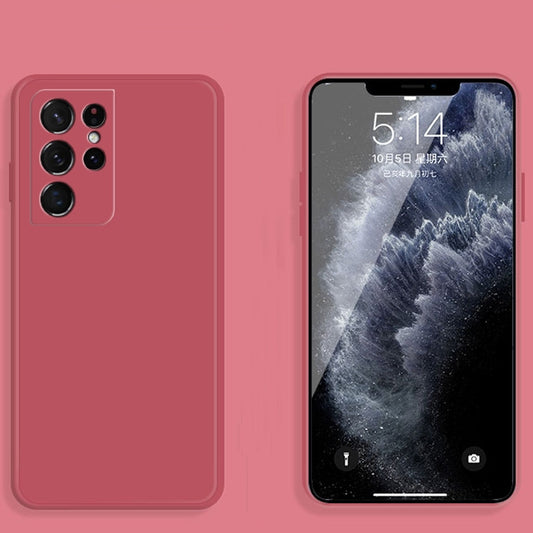 For Samsung Galaxy S21 Ultra 5G Solid Color Imitation Liquid Silicone Straight Edge Dropproof Full Coverage Protective Case(Red) by buy2fix