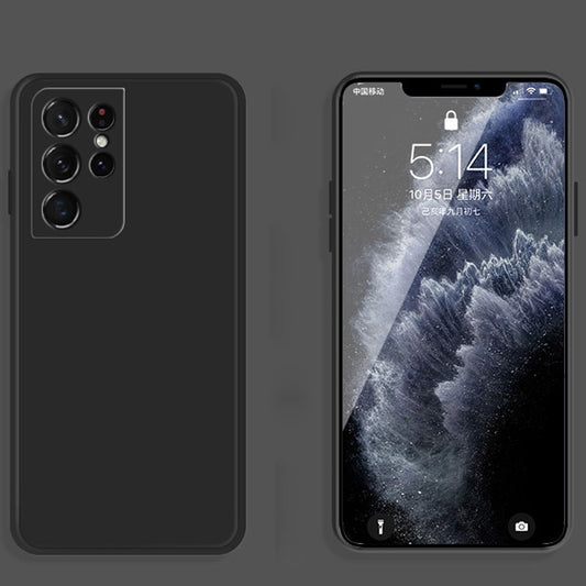 For Samsung Galaxy S21 Ultra 5G Solid Color Imitation Liquid Silicone Straight Edge Dropproof Full Coverage Protective Case(Black) by buy2fix