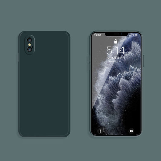 For iPhone X / XS Solid Color Imitation Liquid Silicone Straight Edge Dropproof Full Coverage Protective Case(Dark Green) by buy2fix