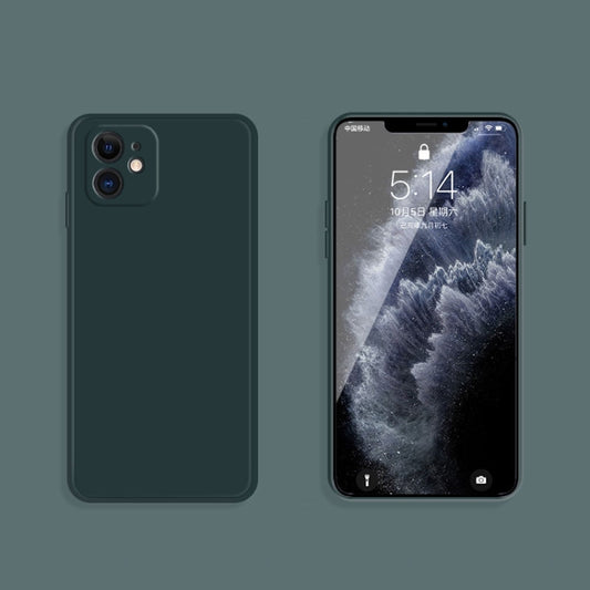 For iPhone 12 Solid Color Imitation Liquid Silicone Straight Edge Dropproof Full Coverage Protective Case(Dark Green) by buy2fix