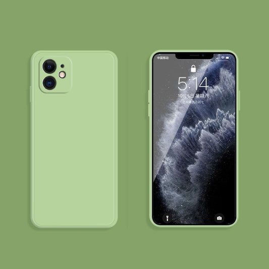For iPhone 12 Solid Color Imitation Liquid Silicone Straight Edge Dropproof Full Coverage Protective Case(Matcha Green) by buy2fix