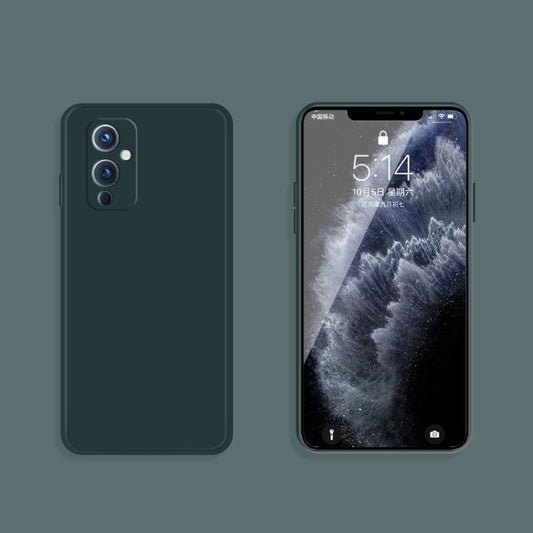 For OnePlus 9 Solid Color Imitation Liquid Silicone Straight Edge Dropproof Full Coverage Protective Case(Dark Green) by buy2fix