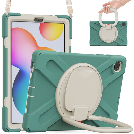 For Samsung Galaxy Tab S6 Lite P610 Silicone + PC Protective Case with Holder & Shoulder Strap(Jade Green) by buy2fix