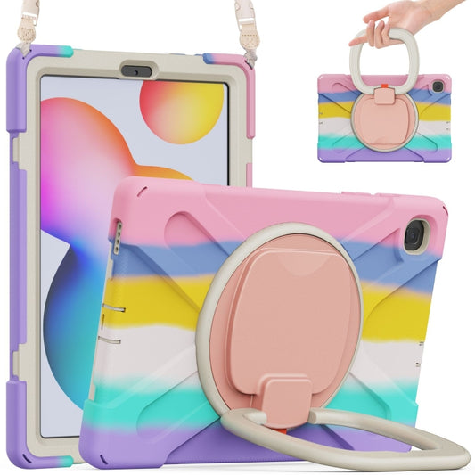 For Samsung Galaxy Tab S6 Lite P610 Silicone + PC Protective Case with Holder & Shoulder Strap(Colorful Pink) by buy2fix