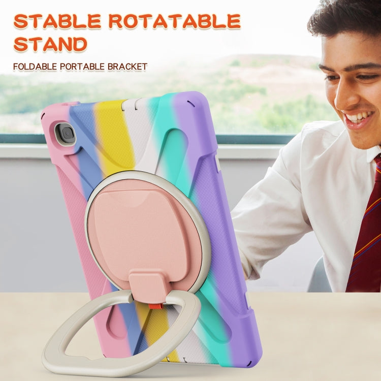 For Samsung Galaxy Tab S6 Lite P610 Silicone + PC Protective Case with Holder & Shoulder Strap(Colorful Pink) by buy2fix