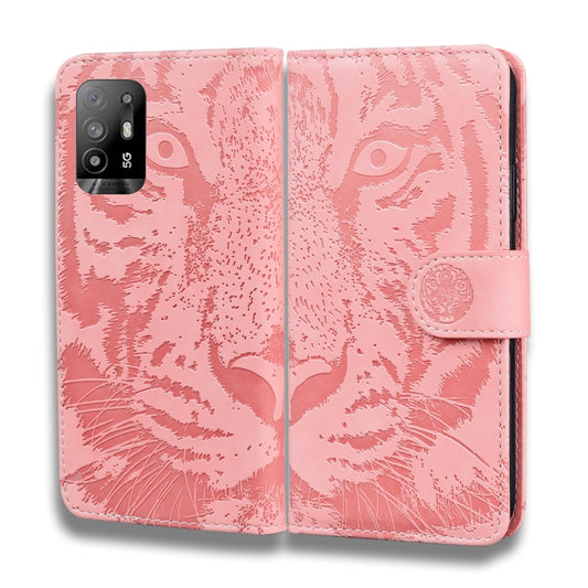 For OPPO Reno5 Z Tiger Embossing Pattern Horizontal Flip Leather Case with Holder & Card Slots & Wallet(Pink) by buy2fix
