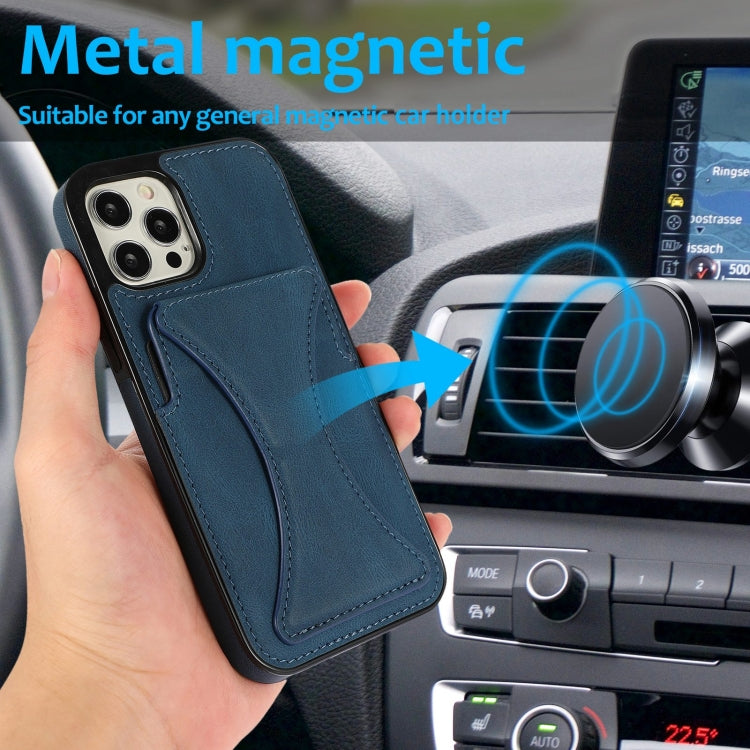For iPhone 12 / 12 Pro Ultra-thin Shockproof Protective Case with Holder & Metal Magnetic Function(Blue) by buy2fix