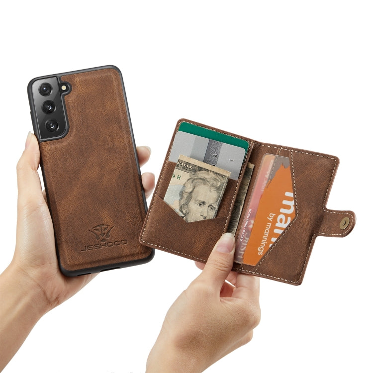 For Samsung Galaxy S21 FE JEEHOOD Retro Magnetic Detachable Protective Case with Wallet & Card Slot & Holder(Brown) by JEEHOOD