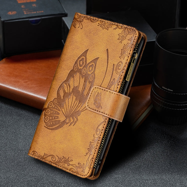 For Xiaomi Redmi 9A Flying Butterfly Embossing Pattern Zipper Horizontal Flip Leather Case with Holder & Card Slots & Wallet(Brown) by buy2fix