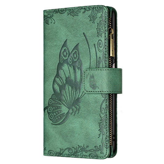 For Xiaomi Redmi Note 10 4G Flying Butterfly Embossing Pattern Zipper Horizontal Flip Leather Case with Holder & Card Slots & Wallet(Green) by buy2fix