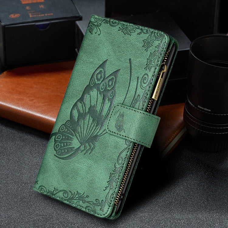 For Xiaomi Redmi Note 10 4G Flying Butterfly Embossing Pattern Zipper Horizontal Flip Leather Case with Holder & Card Slots & Wallet(Green) by buy2fix