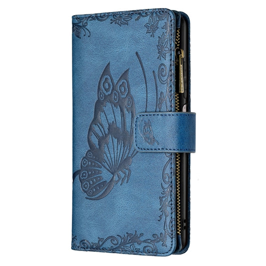 For Xiaomi Poco X3 Flying Butterfly Embossing Pattern Zipper Horizontal Flip Leather Case with Holder & Card Slots & Wallet(Blue) by buy2fix