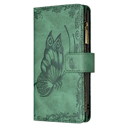 For Samsung Galaxy A02 Flying Butterfly Embossing Pattern Zipper Horizontal Flip Leather Case with Holder & Card Slots & Wallet(Green) by buy2fix