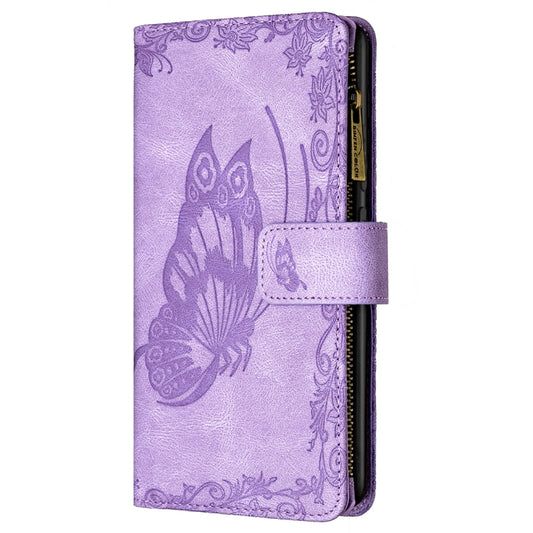 For Samsung Galaxy S21 5G Flying Butterfly Embossing Pattern Zipper Horizontal Flip Leather Case with Holder & Card Slots & Wallet(Purple) by buy2fix