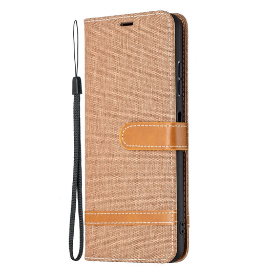 For Samsung Galaxy A22 5G Color Matching Denim Texture Horizontal Flip Leather Case with Holder & Card Slots & Wallet & Lanyard(Brown) by buy2fix