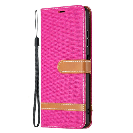For Samsung Galaxy A22 5G Color Matching Denim Texture Horizontal Flip Leather Case with Holder & Card Slots & Wallet & Lanyard(Rose Red) by buy2fix