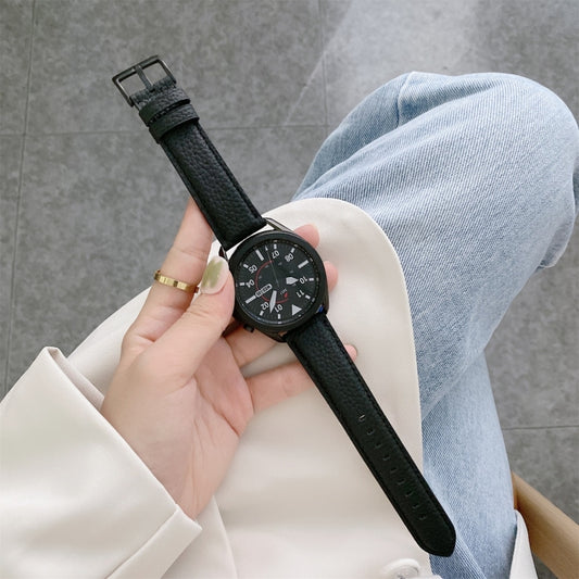 For Samsung Galaxy Watch Active2 40mm Sewing Litchi Texture Leather Watch Band(Black) by buy2fix