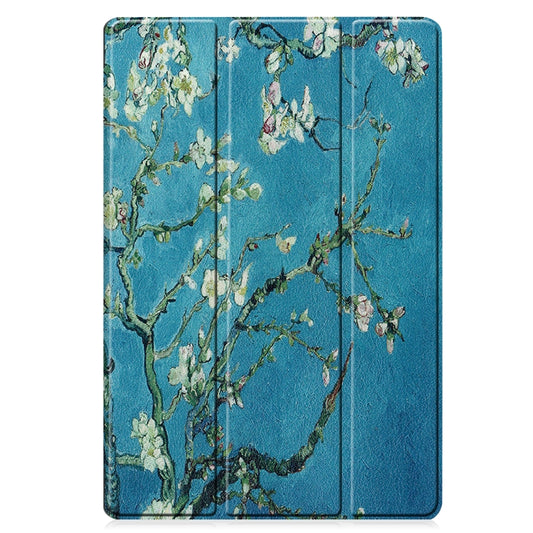 For Samsung Galaxy Tab S7 Lite T730 / T735 / Tab S7 FE T736 Custer Painted PU Leather Case with Sleep / Wake-up Function & 3-Fold Holder(Apricot Blossom) by buy2fix