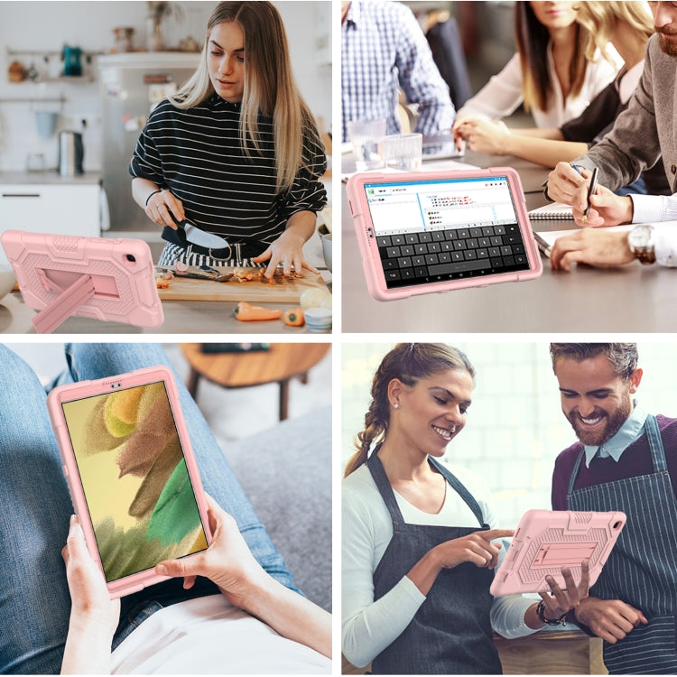 For Samsung Galaxy Tab A7 Lite T220 / T225 Contrast Color Robot Shockproof Silicone + PC Protective Case with Holder(Rose Gold) by buy2fix