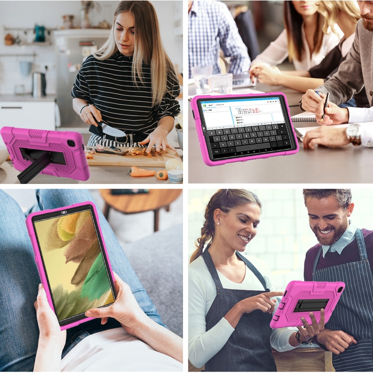 For Samsung Galaxy Tab A7 Lite T220 / T225 Contrast Color Robot Shockproof Silicone + PC Protective Case with Holder(Rose Red Black) by buy2fix