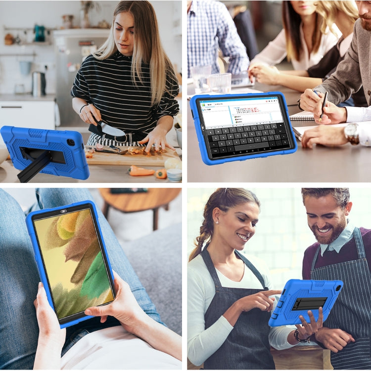 For Samsung Galaxy Tab A7 Lite T220 / T225 Contrast Color Robot Shockproof Silicone + PC Protective Case with Holder(Dark Blue Black) by buy2fix