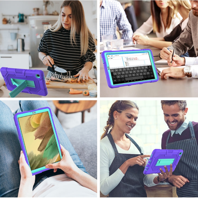 For Samsung Galaxy Tab A7 Lite T220 / T225 Contrast Color Robot Shockproof Silicone + PC Protective Case with Holder(Purple Mint Green) by buy2fix