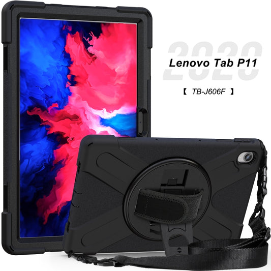 For Lenovo XiaoXin Pad 11 / Pad 11 Plus 2021 / Pad 2022 TB-J606F/J607F/J616F Shockproof Colorful Silicone + PC Protective Case with Holder & Hand Strap & Shoulder Strap(Black) by buy2fix