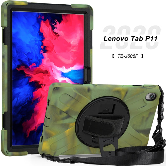 For Lenovo XiaoXin Pad 11 / Pad 11 Plus 2021 / Pad 2022 TB-J606F/J607F/J616F Shockproof Colorful Silicone + PC Protective Case with Holder & Hand Strap & Shoulder Strap(Camouflage) by buy2fix