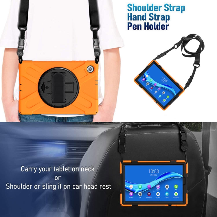 For Lenovo Tab M10 Plus TB-X606F Shockproof Colorful Silicone + PC Protective Case with Holder & Hand Strap & Shoulder Strap(Orange) by buy2fix