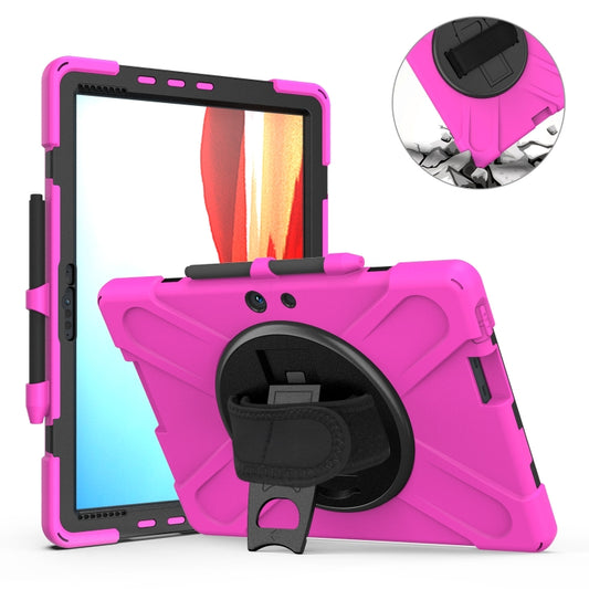 For Microsoft Surface Pro X / Pro X 2021 Shockproof Colorful Silicone + PC Protective Case with Holder & Hand Strap & Shoulder Strap & Pen Slot(Rose Red) by buy2fix