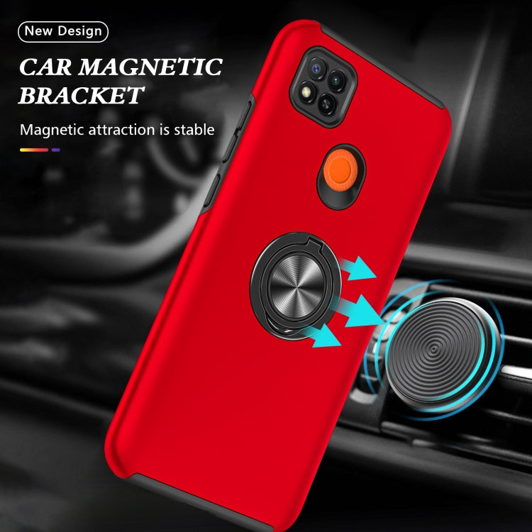 For Xiaomi Redmi 9C PC + TPU Shockproof Magnetic Protective Case with Invisible Ring Holder(Red) by buy2fix