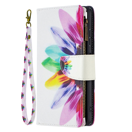 For Samsung Galaxy A22 5G Colored Drawing Pattern Zipper Horizontal Flip Leather Case with Holder & Card Slots & Wallet(Sun Flower) by buy2fix