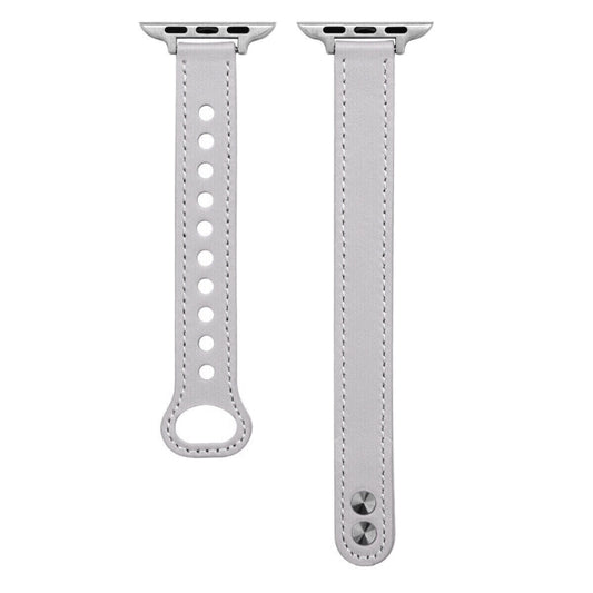 Double Nail Leather Watch Band For Apple Watch Series 7 41mm / 6 & SE & 5 & 4 40mm / 3 & 2 & 1 38mm(Grey) by buy2fix