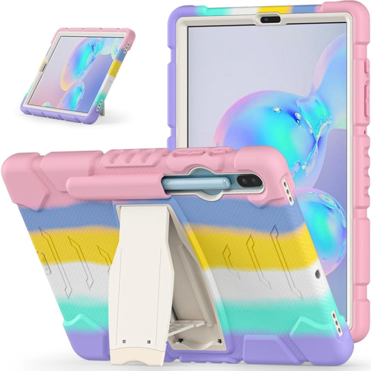 For Samsung Galaxy Tab S6 T860 3-Layer Protection Screen Frame + PC + Silicone Shockproof Combination Case with Holder(Colorful Pink) by buy2fix