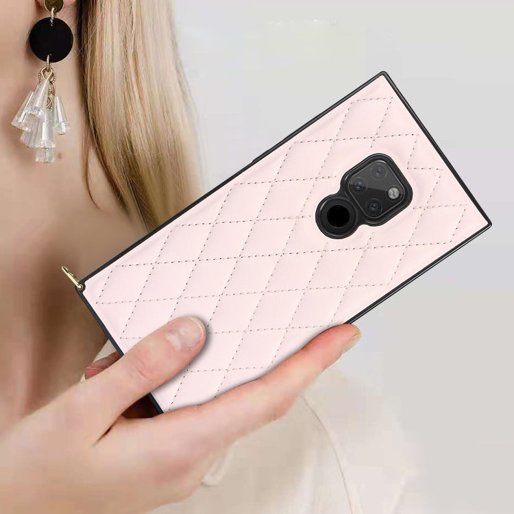 For Huawei Mate 20 Elegant Rhombic Pattern Microfiber Leather +TPU Shockproof Case with Crossbody Strap Chain(Pink) by buy2fix