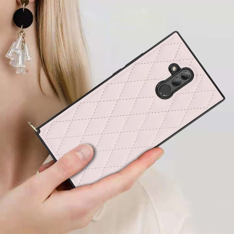 For Huawei Mate 20 Lite Elegant Rhombic Pattern Microfiber Leather +TPU Shockproof Case with Crossbody Strap Chain(Pink) by buy2fix