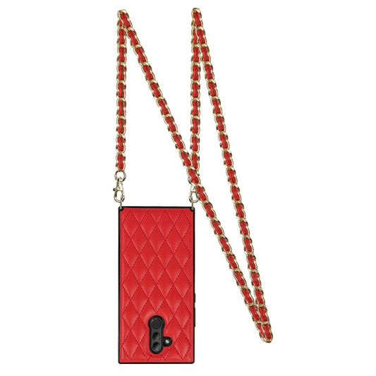 For Huawei Mate 20 Lite Elegant Rhombic Pattern Microfiber Leather +TPU Shockproof Case with Crossbody Strap Chain(Red) by buy2fix