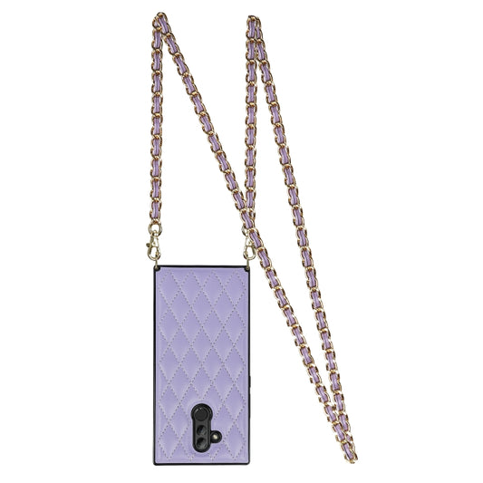 For Huawei Mate 20 Lite Elegant Rhombic Pattern Microfiber Leather +TPU Shockproof Case with Crossbody Strap Chain(Purple) by buy2fix