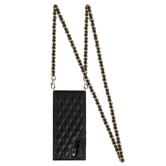 For Huawei P30 Pro Elegant Rhombic Pattern Microfiber Leather +TPU Shockproof Case with Crossbody Strap Chain(Black) by buy2fix