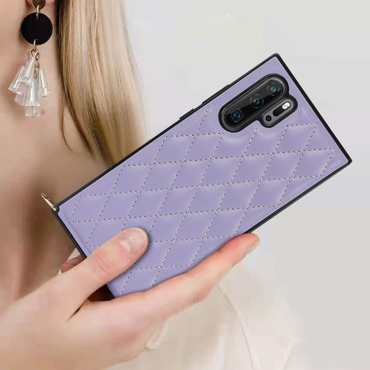 For Huawei P30 Pro Elegant Rhombic Pattern Microfiber Leather +TPU Shockproof Case with Crossbody Strap Chain(Purple) by buy2fix