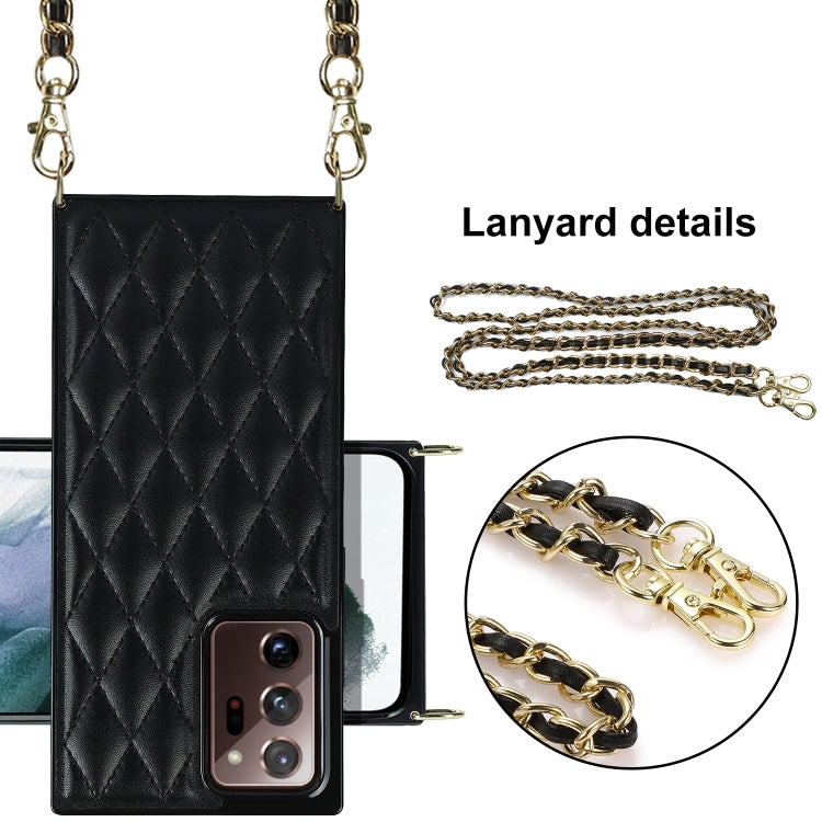 For Samsung Galaxy Note20 Ultra Elegant Rhombic Pattern Microfiber Leather +TPU Shockproof Case with Crossbody Strap Chain(Black) by buy2fix